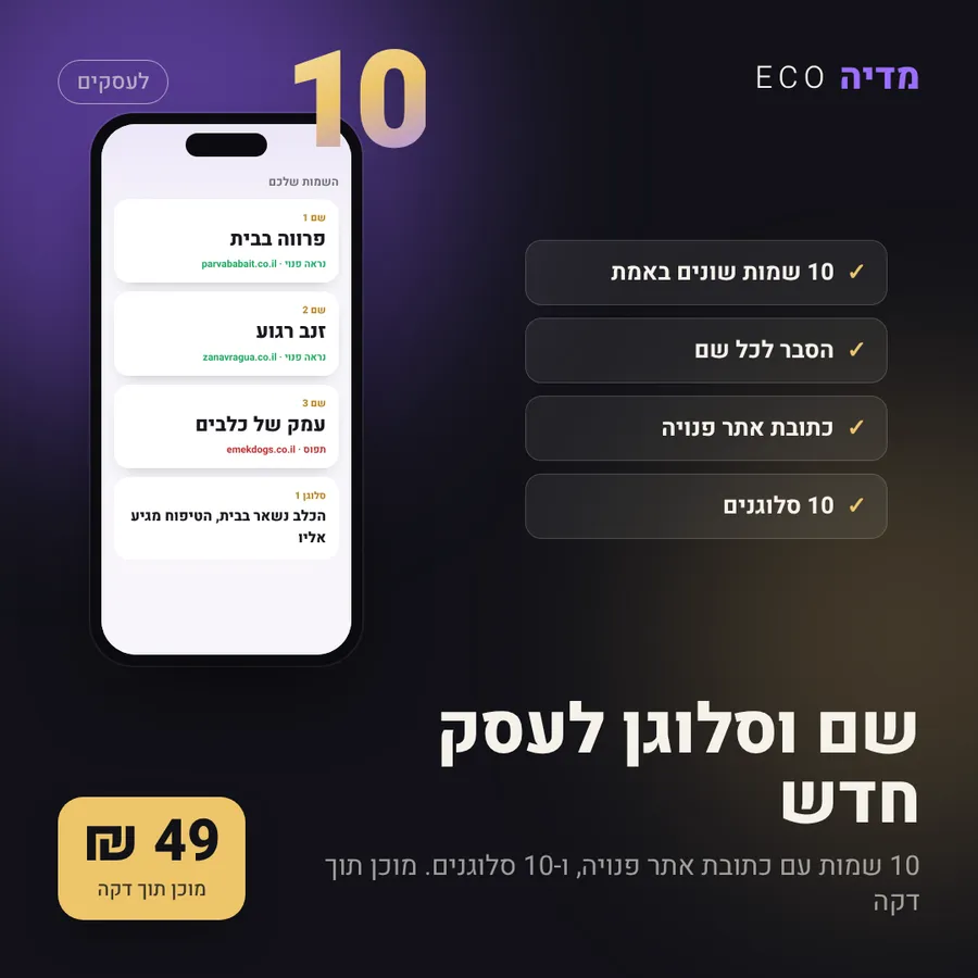 שם וסלוגן לעסק חדש, 49 ₪