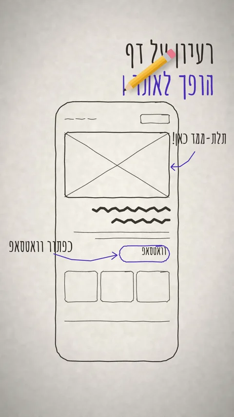 סקיצת אתר מצוירת בעיפרון עם הערות בכתב יד — עטיפה מקמפיין מסקיצה לאתר חי
